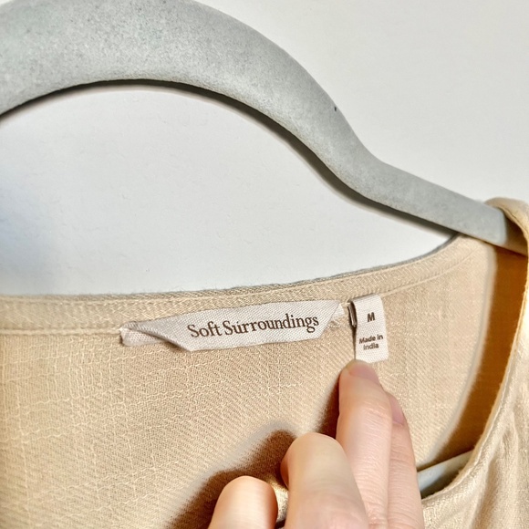 Soft Surroundings Gauze Cotton Vneck Tunic Top Roll-tab Sleeves Beige Tan Size M - Picture 6 of 6